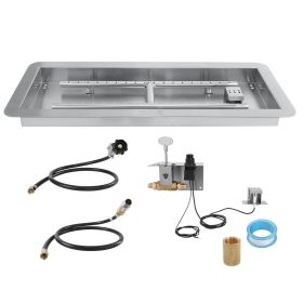 VEVOR 24 x 8 inch Drop-in Fire Pit Pan, Rectangular Stainless Steel Fire Pit Burner Kit, Natural & Propane Gas Fire Pan 120