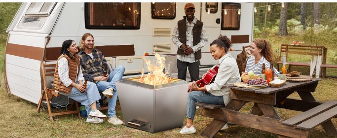 Cyberpit One Pro 25 inch Smokeless Fire Pit, w/Pull-Out Ash Pan, Portable Outdoor Firepits, Carry Handle for Backyard Patio Camping, Stainless Steel