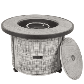 36 inch Gas Propane Fire Pit Table, 50000 BTU Round Gas Fire Table with Lid & Lava Rock, Grey Rattan & Wicker Base (Color: as Pic)