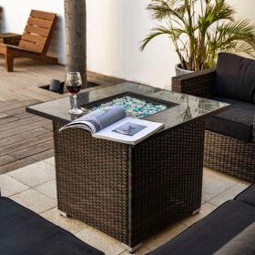 30inch Outdoor Fire Table Propane Gas Fire Pit Table with Lid Gas Fire Pit Table with Glass Rocks and Rain Cover (Color: as Pic)