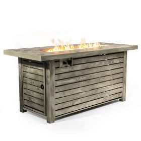 54inch Outdoor Fire Table Steel Fire Pit Table with Wood Grain Surface (Color: as Pic)
