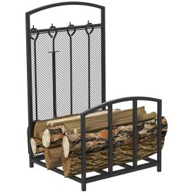 HOMCOM Firewood Rack with Fireplace Tools, Indoor Outdoor Firewood Holder for Fireplace, Wood Stove, Hearth or Fire Pit (Color: as Pic)