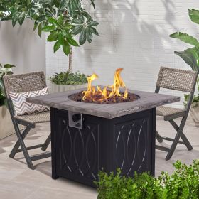 Faux Woodgrain Table top And Steel Base Propane Outdoor Fire Pit Table With Lid (Color: as Pic)