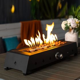 28 inch Tabletop Fire Pit, Propane Gas Fire Pit with Quick Connect Joint, Glass Wind Guard and Lava Rock, Outdoor Portable Tabletop Fire Pit (Color: as Pic)