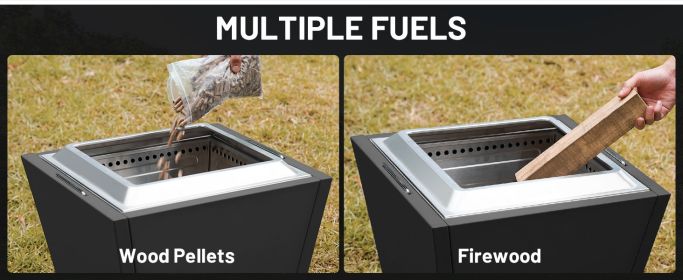 Cyberpit One Pro 25 inch Smokeless Fire Pit, Wood Burning Fireplaces w/Pull-Out Ash Pan, Portable Outdoor Firepits (Color: as Pic)