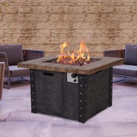 Good Product 50,000 BTU Outdoor Gas Fire Table , Faux Woodgraine table top Fire Pit (Main Color: Antique Black, Main Material: Metal+Stone)